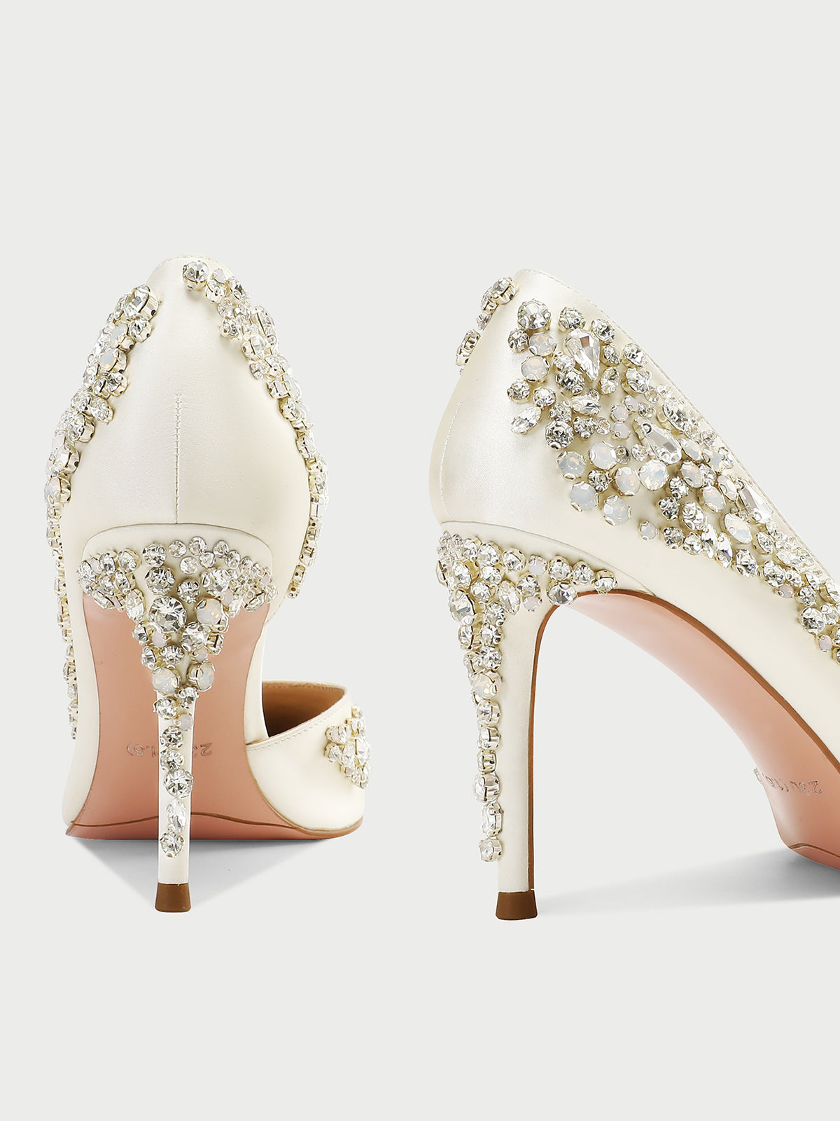 pjjuu satin rhinestone pointed toe bridal white pump stiletto heels - STOOD