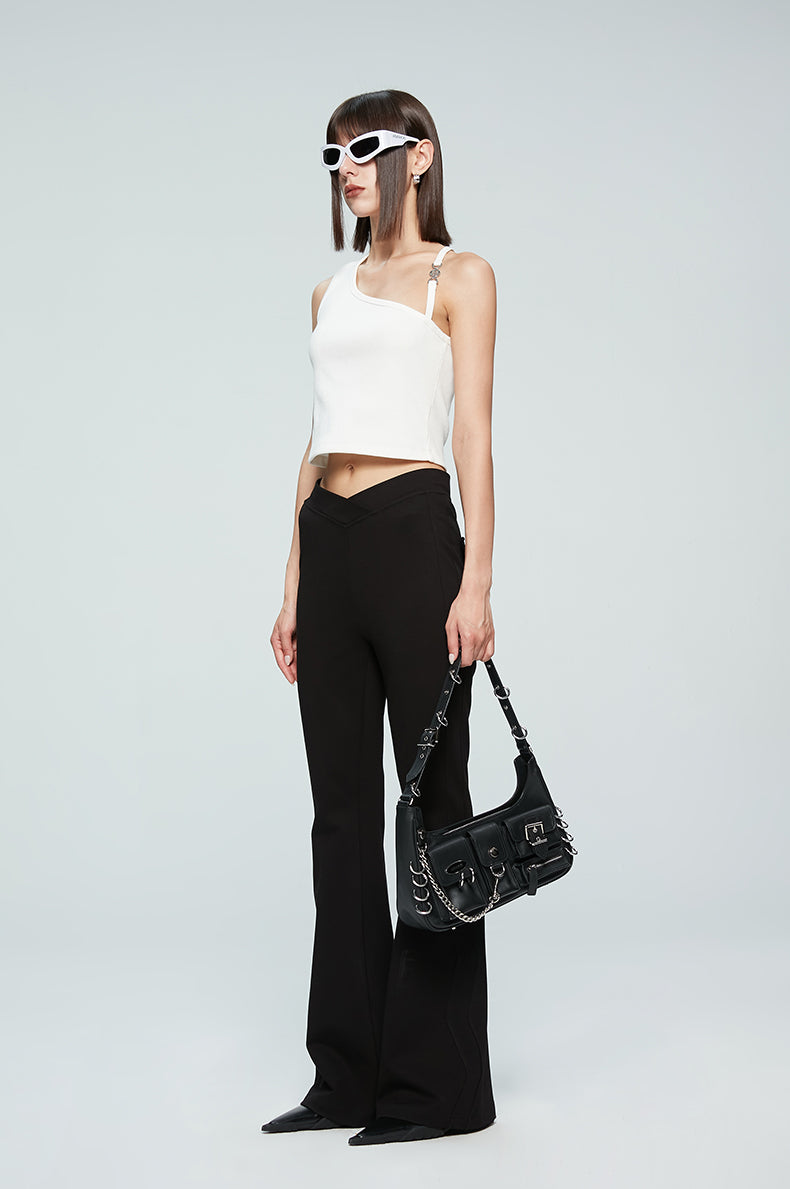 ANNAKIKI Designer Black V-Waist Bootcut Pants Casual Pants-CARTI