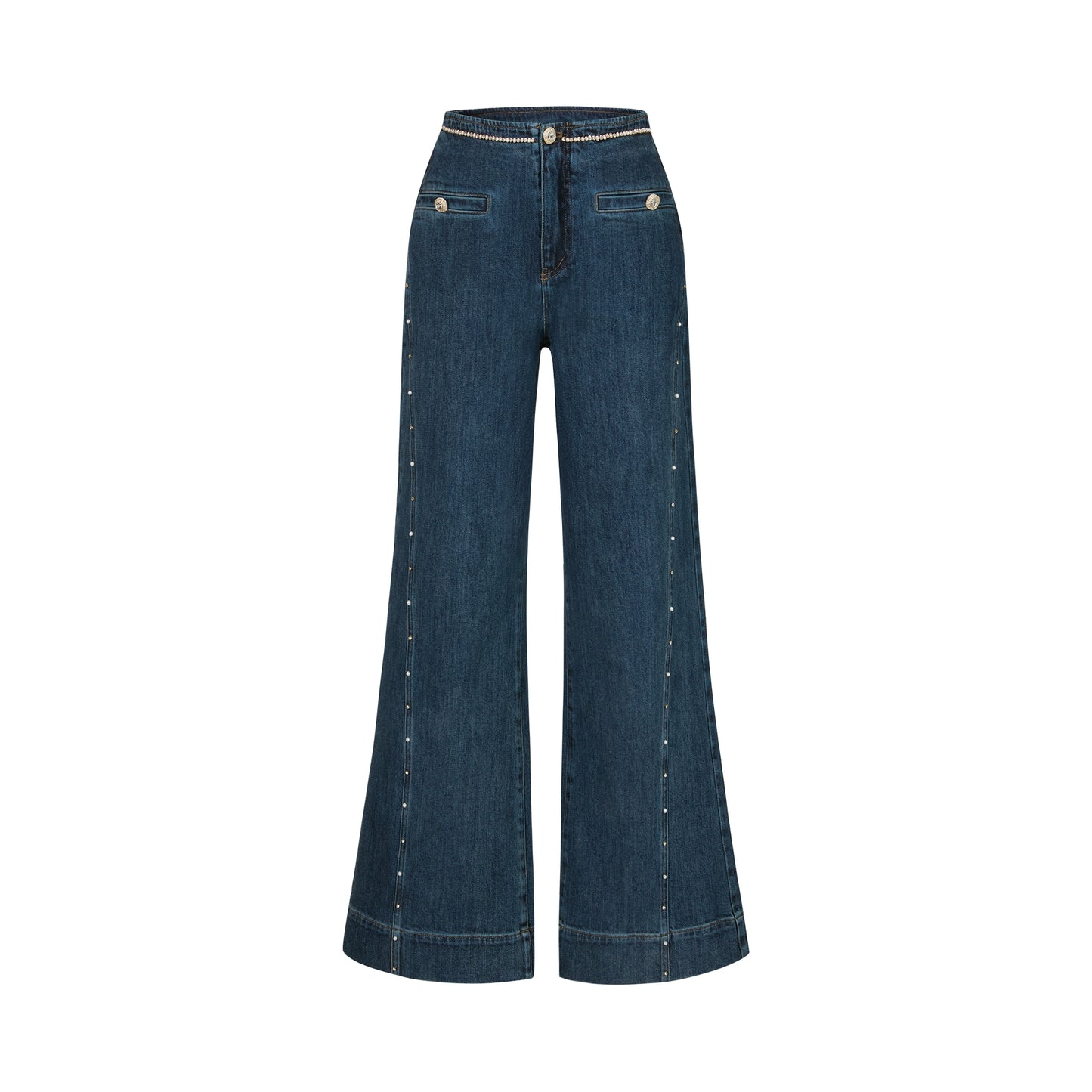 CHICHY retro Hong Kong style dark blue denim wide-leg trouser vest suit -PHARREL