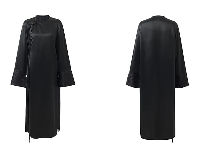 ZHUCHONGYUN black dragon embroidery lace-up loose dress-KURUGI.