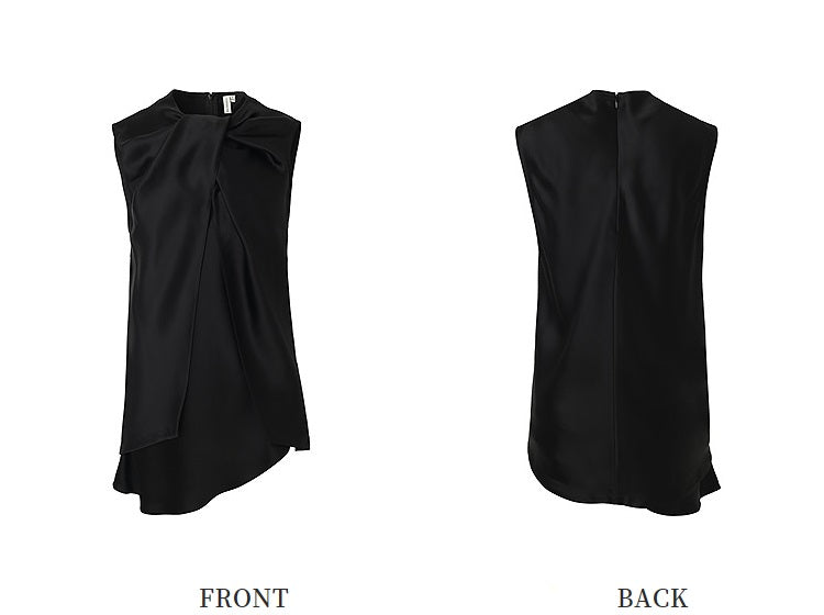 ZHUCHONGYUN crew neck black satin irregular sleeveless top-ASH.