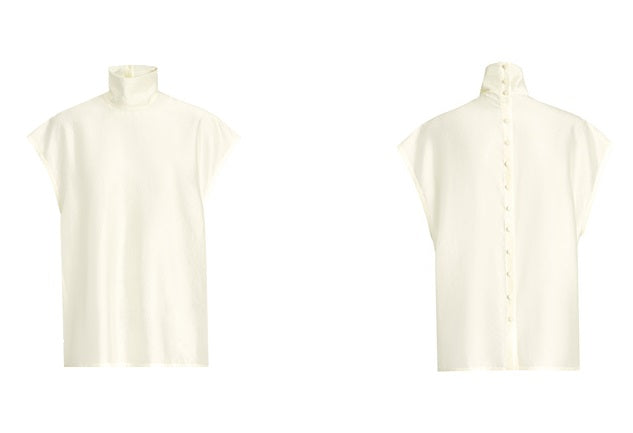 ZHUCHONGYUN beige collar high neck sleeveless top-HISOKA.