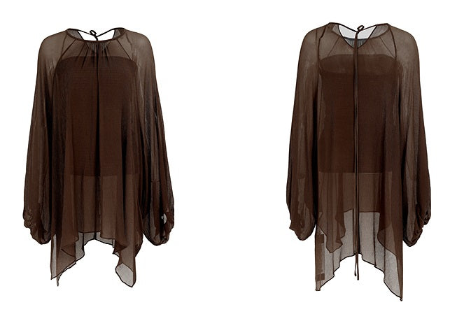 ZHUCHONGYUN tulle crewneck loose cover-up top-AGATSUMA.