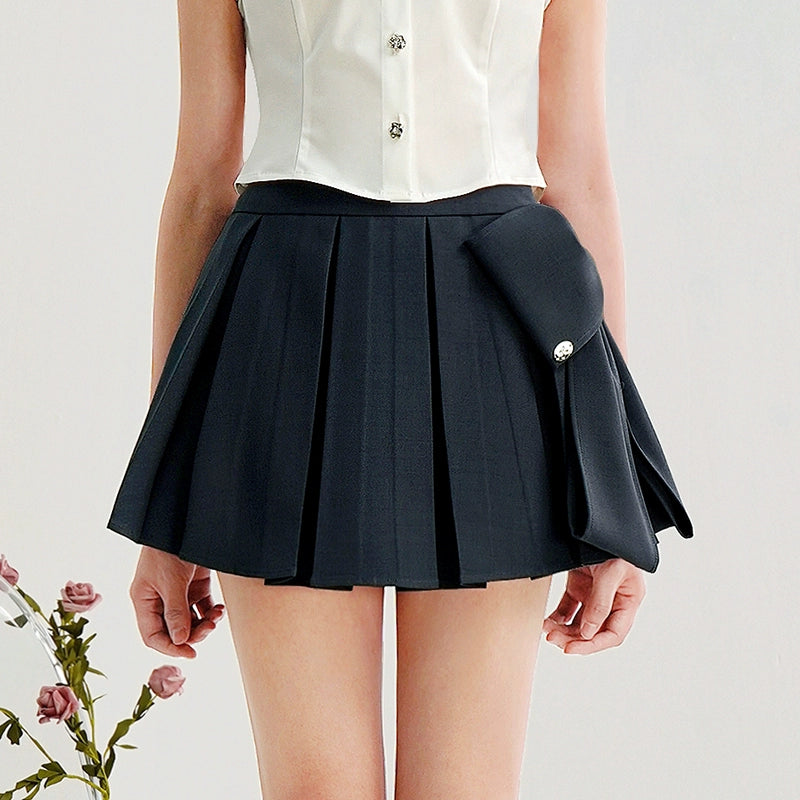 CHECOCRE Stubble Sweet Cool Girly Suit Dark Gray Pleated Skirt - ELEVATOR