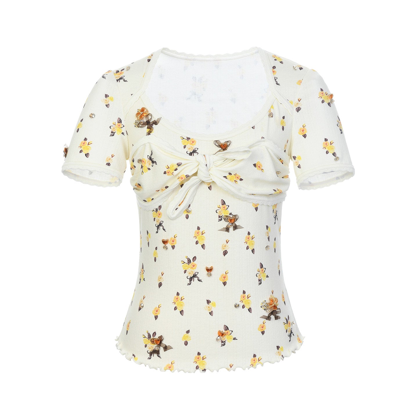 FAME square neck ruffled short-sleeved slim top - BAILEY