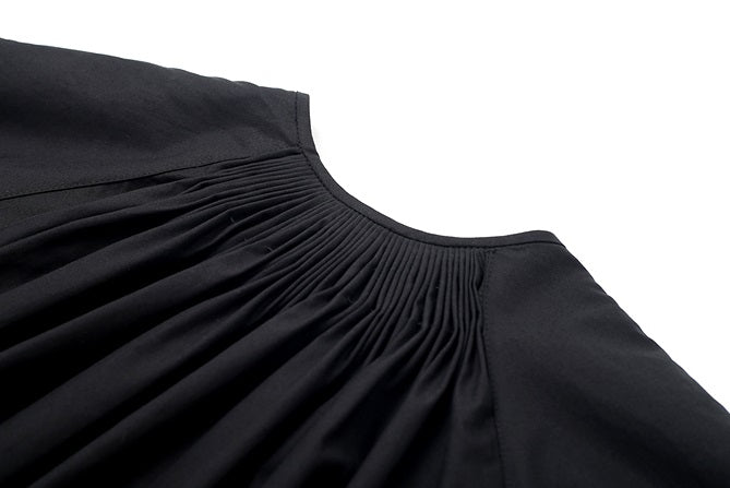 ZHUCHONGYUN Cotton Black Pinch Pleated Loose Straight Shirt--CHIDOME.