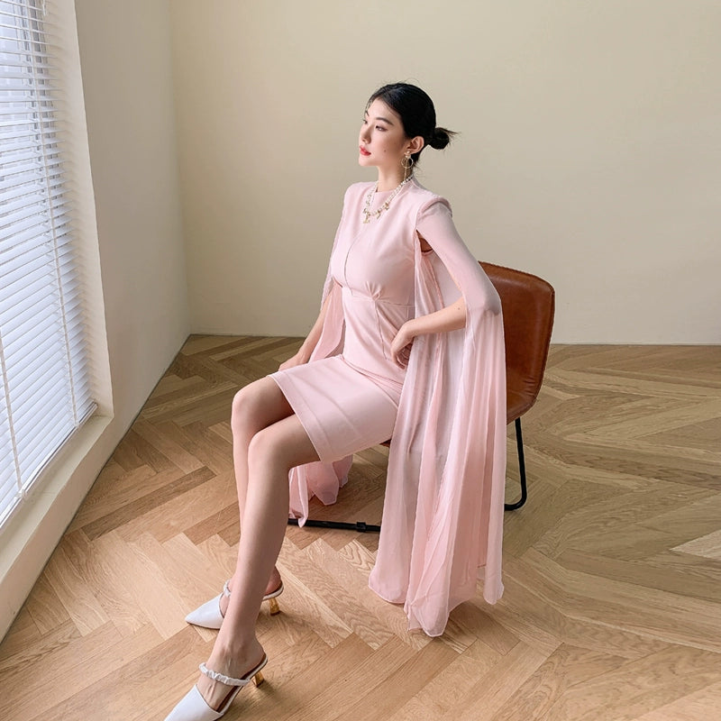 DOLLY Elegant Crew Neck Sleeveless Drape High Waist Wedding Guest Dres