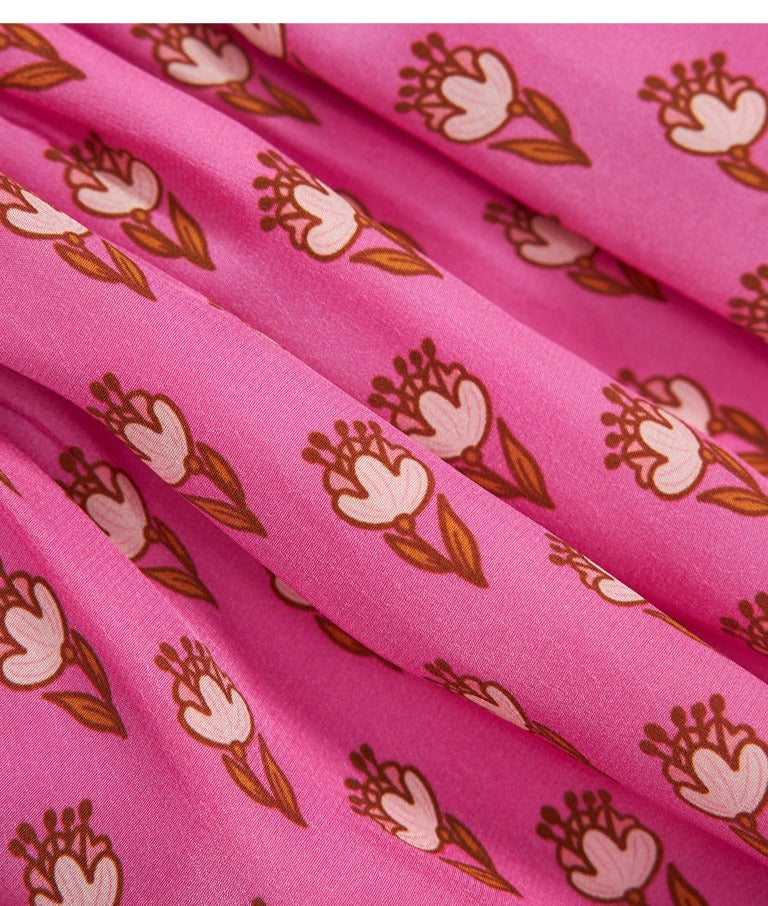 Resort style pink  tea picnic  printed vacation  dress  - Towa