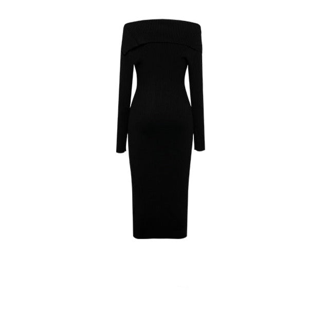 YES BY YESIR autumn winter gun rose knit Black bodycon dress - Ionc