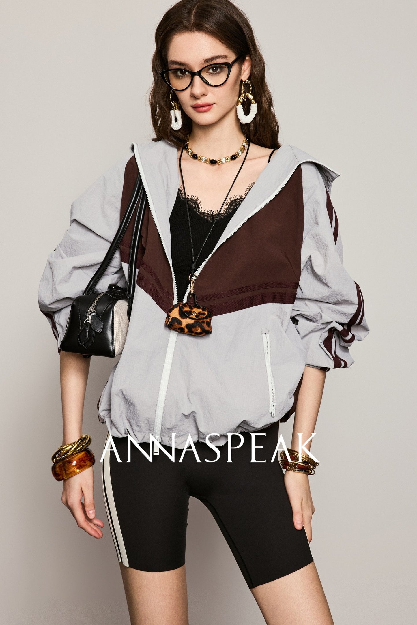 ANNASPEAK fashionable contrast color loose hooded jacket-KIM.