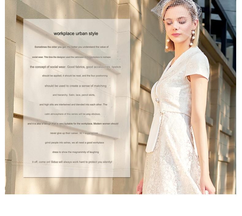 SIDUO Luxury midi short sleeves V-neck lace design white French suit dress-Gina ( V )