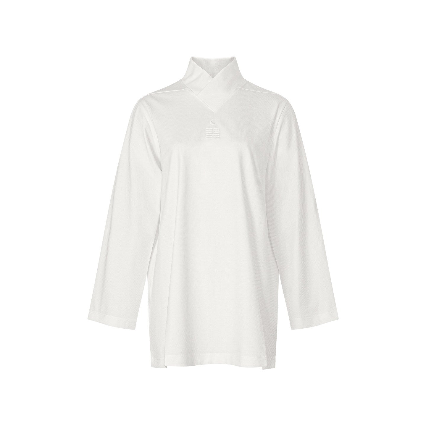 TUYUE White Hanjiao Collar Embroidery Mid-Length Cotton T-Shirt - CYNTHIA.
