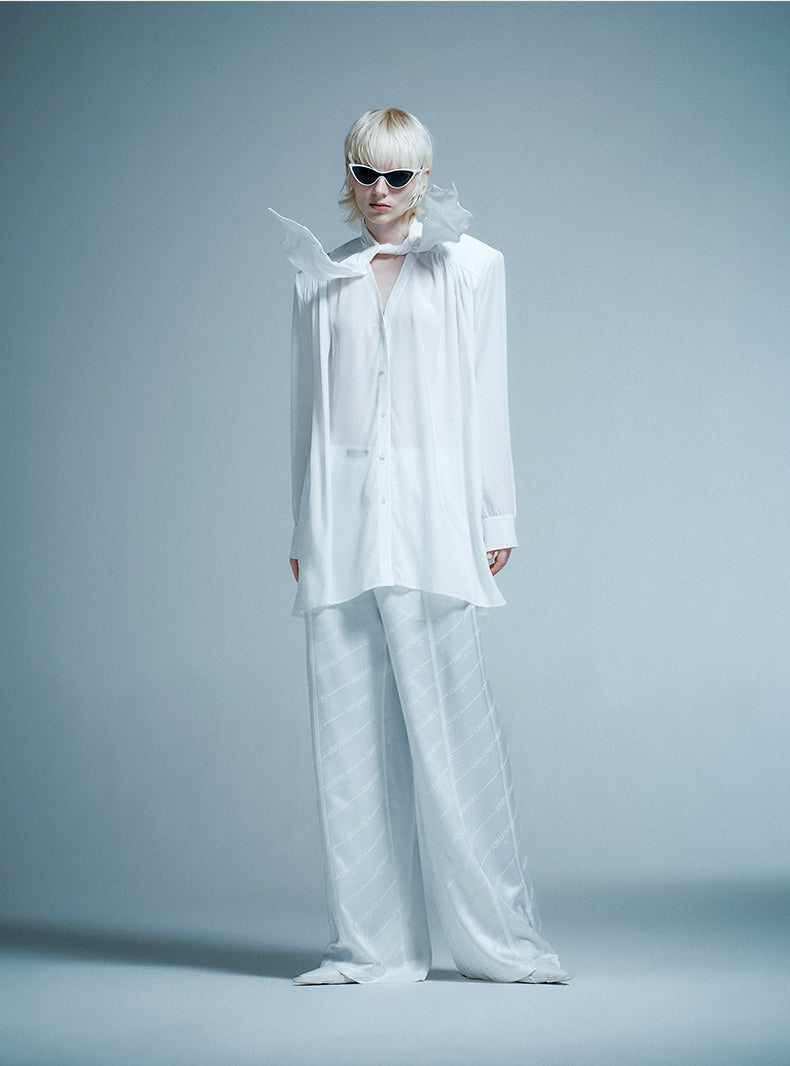 ANNAKIKI 25 summer acetate silk lace-up shirt-JINGENG