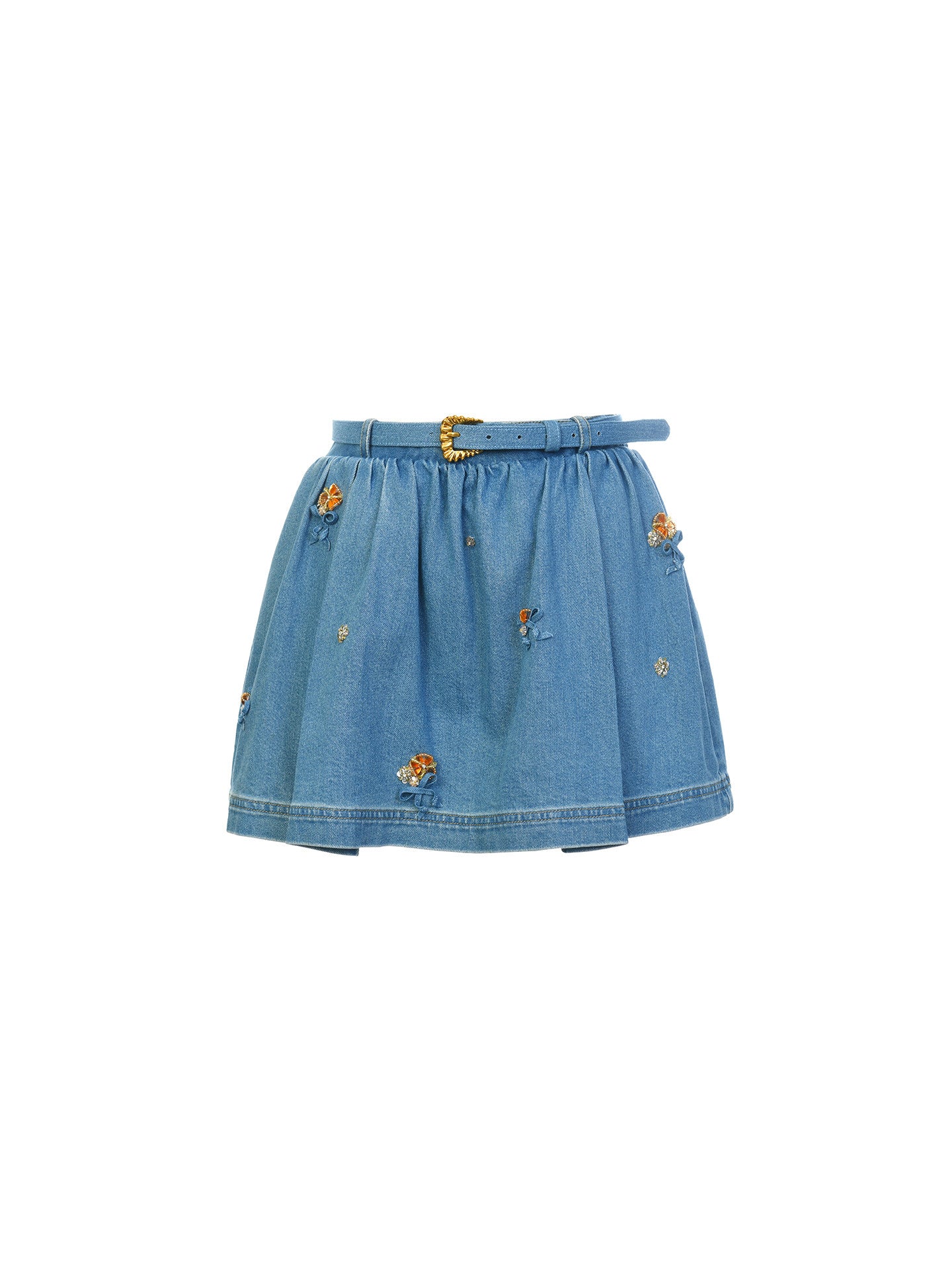 FAME flower beaded bow denim short skirt - EMMA