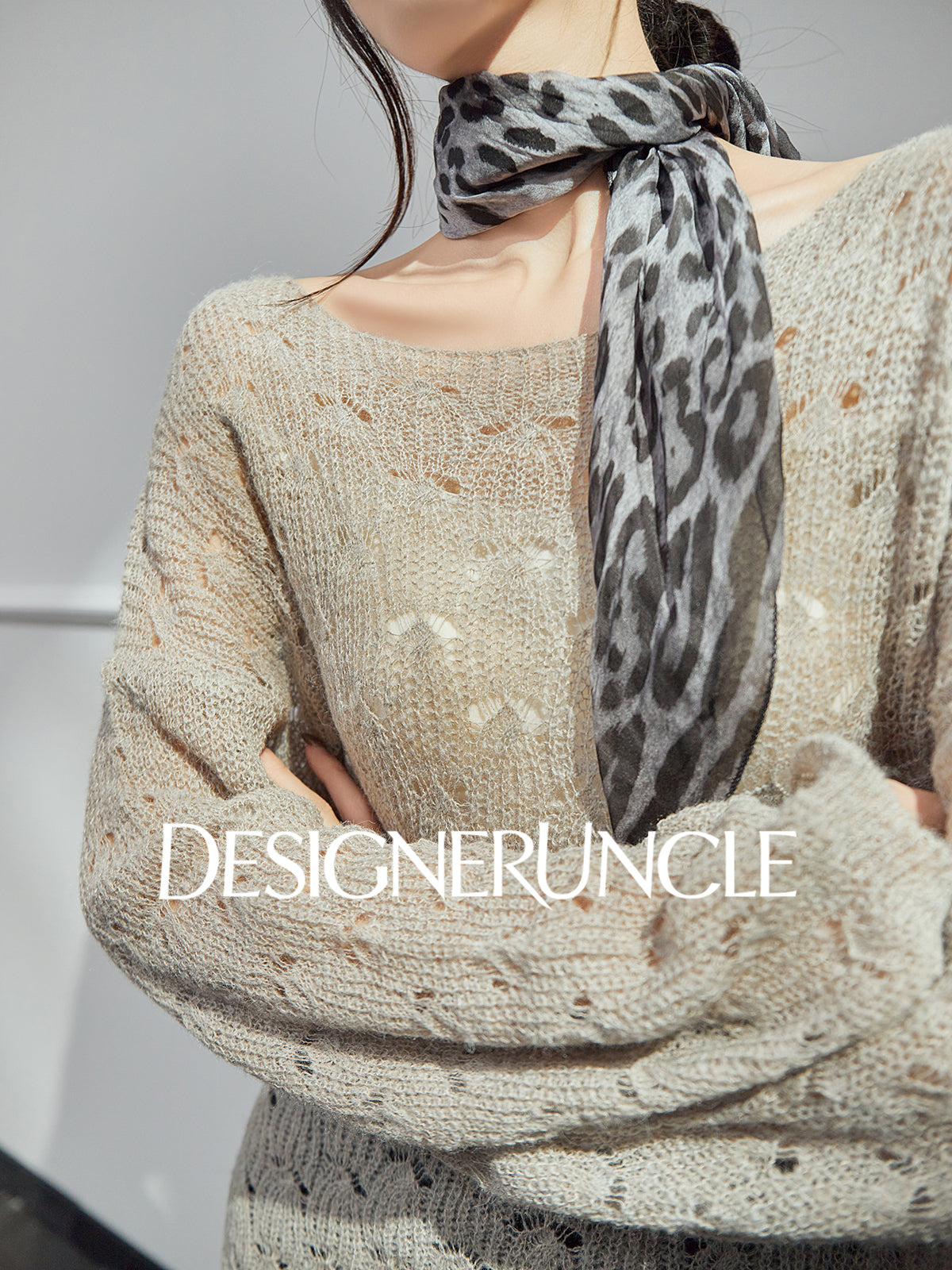 DGU| Gray Slimming Elegant Hollow Design Light Luxury Top Knitwear - Felix.