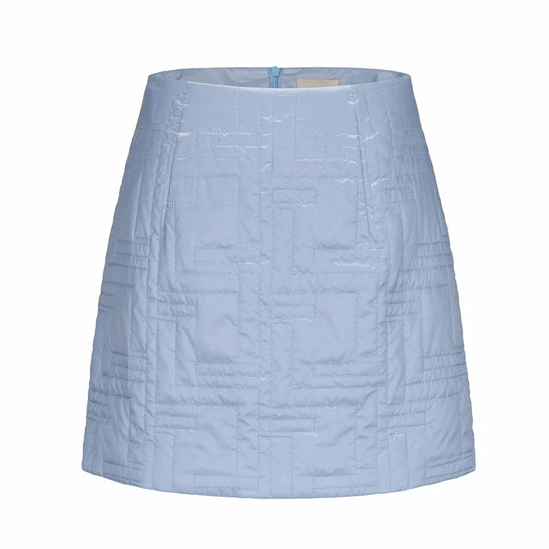 ATELIER MISS LU Fall/Winter Glacier Blue Quilted Cotton Straight Skirt - GILDA.