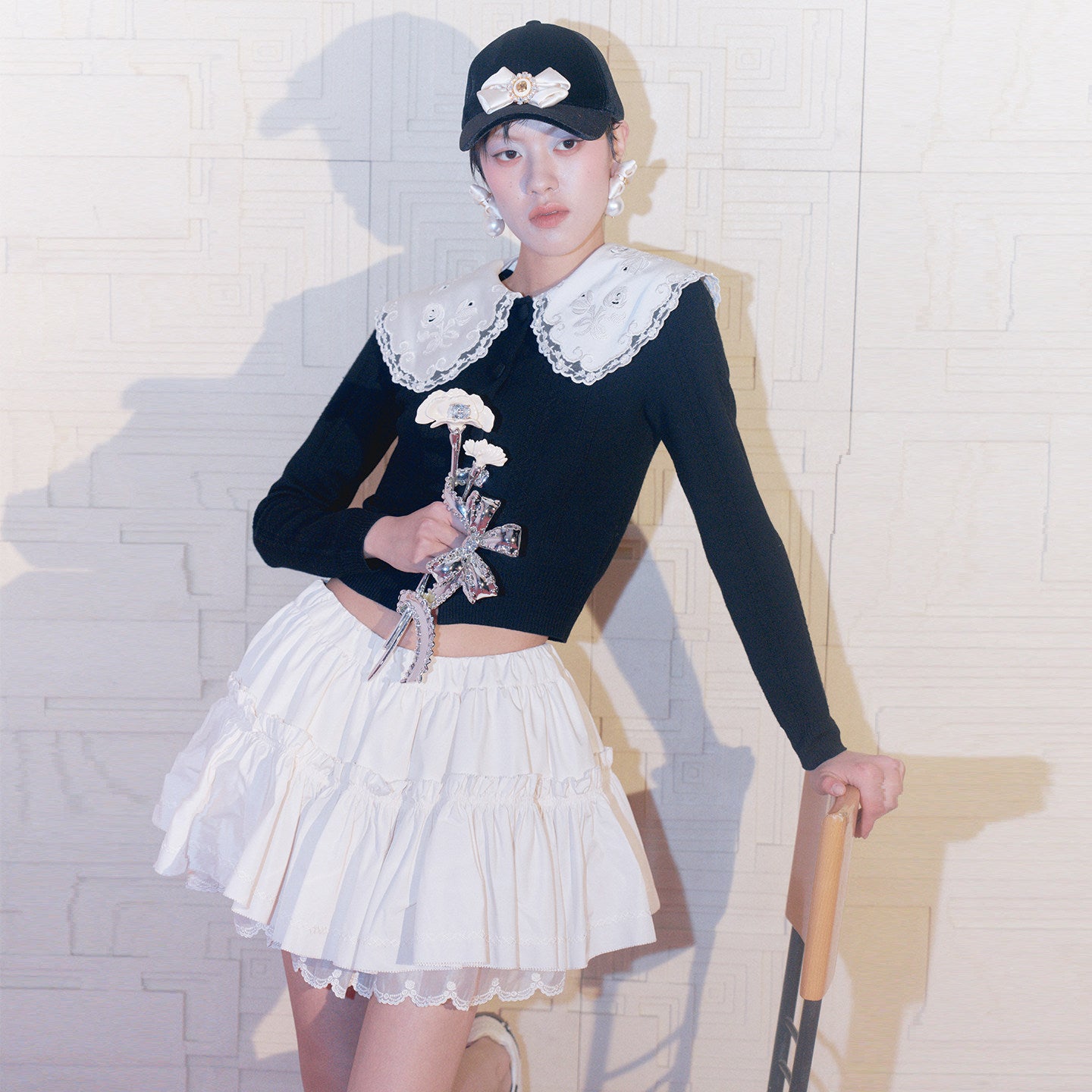 FAME Embroidered Trim Pleated Short Skirt - CADEN