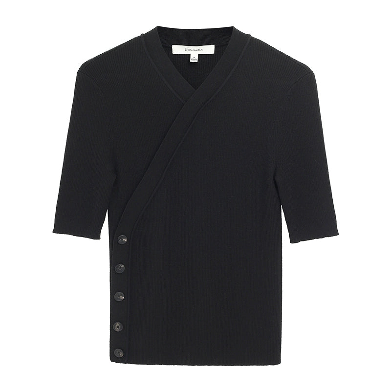 ZHUCHONGYUN black v-neck knitted top-LANGLEY.