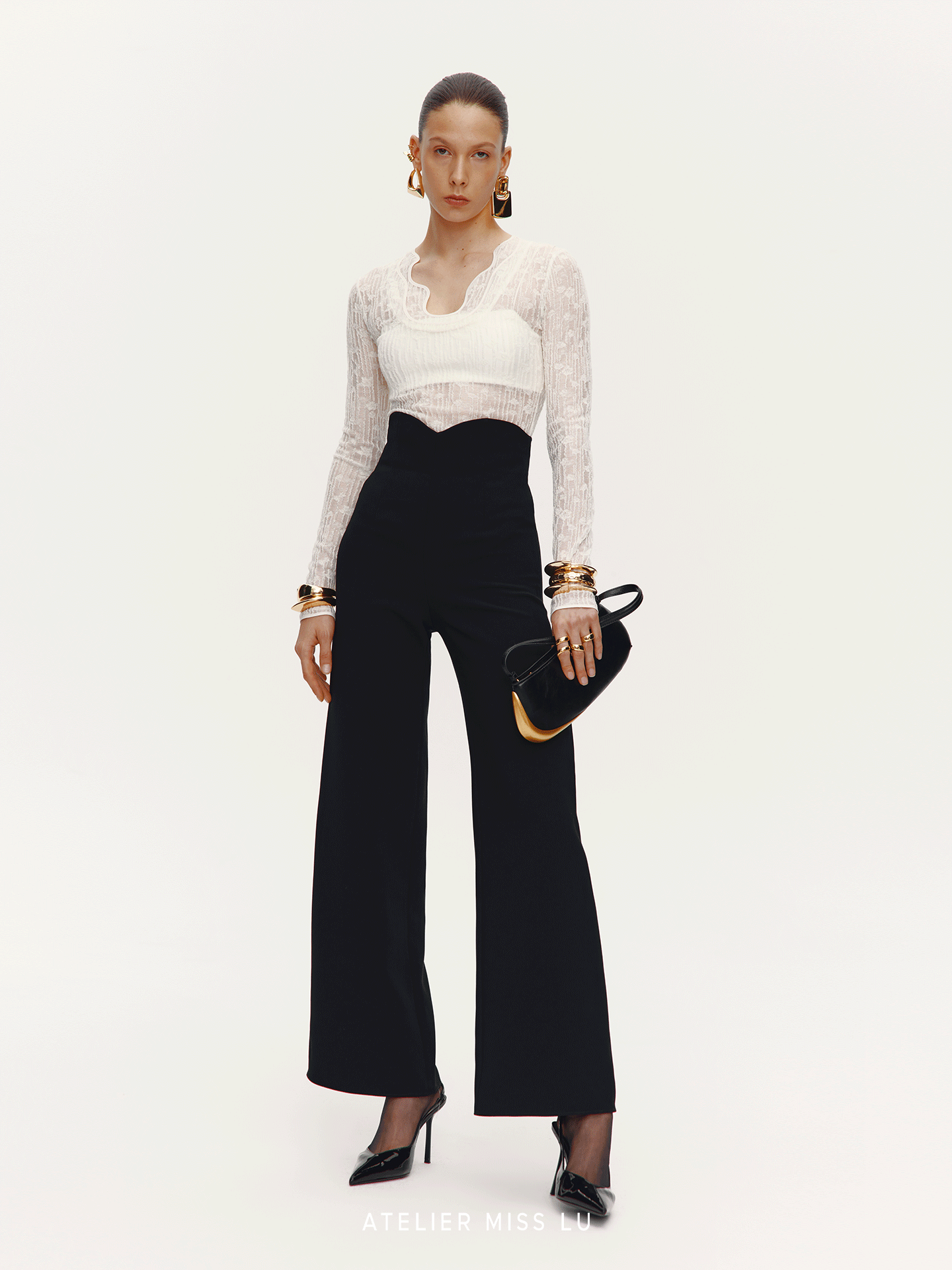 ATELIER MISS LU Water-Neck Sheep Wool Blend Texture Top - DATE.