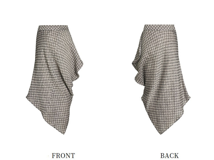 ZHUCHONGYUN linen checkerboard texture irregular skirt--KIMESTU.