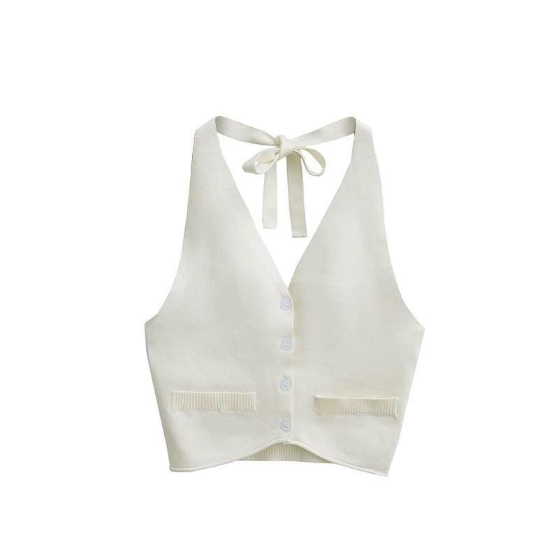 Le Palais Vintage Summer knitted vests halterneck suspenders- ROBBIE.