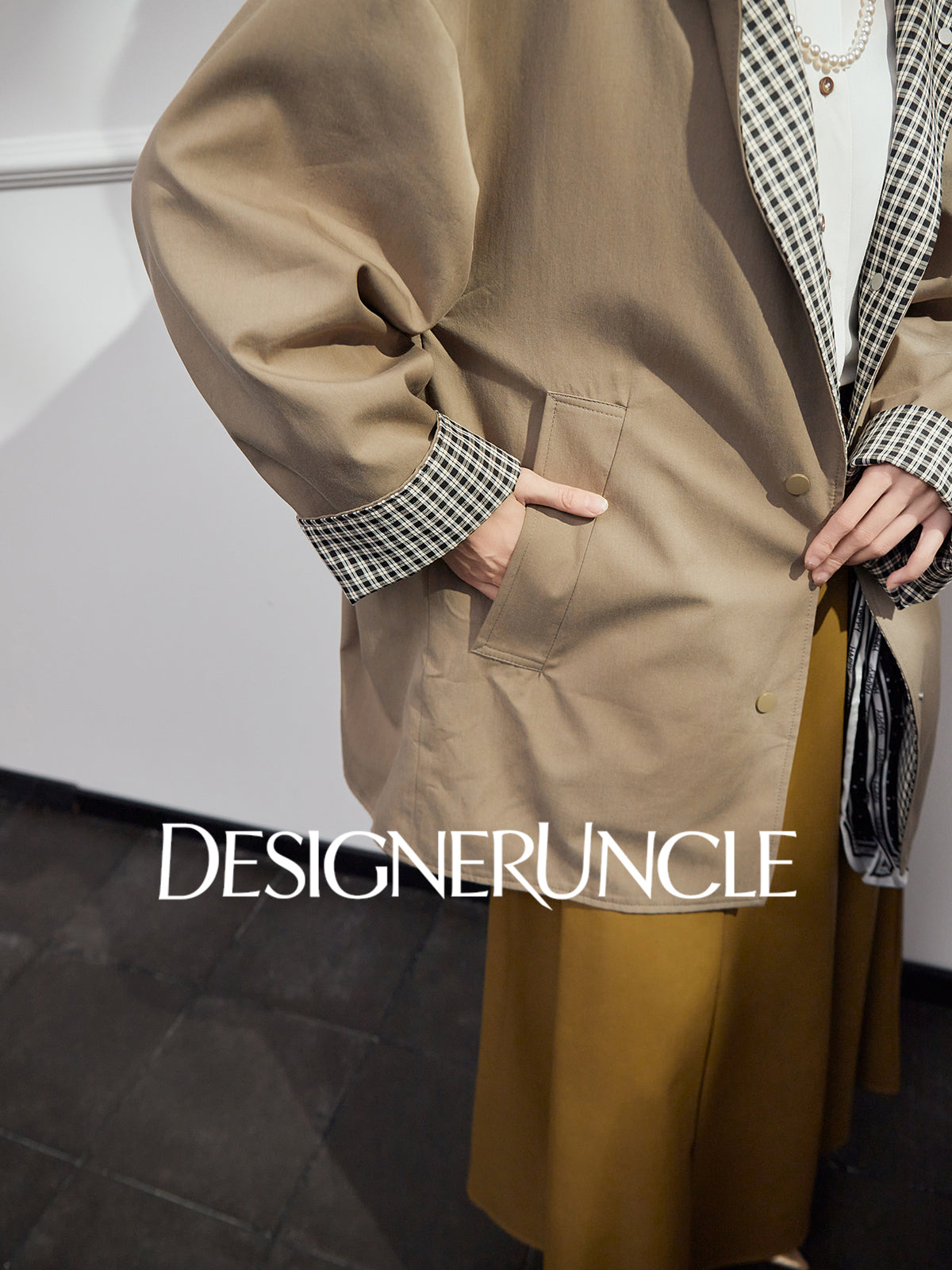 DGU "Niyu" khaki double-breasted mid-length trench coat - DANGE.