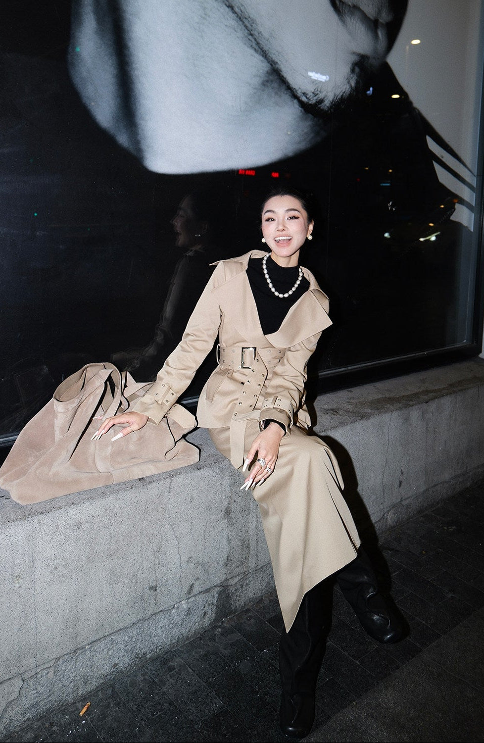 MEI SANGUAN Belted Trench & Long Straight Skirt Set - NATHAN