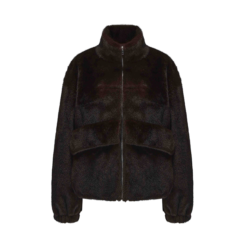 ATELIER MISS LU Large Pocket Design Faux Fur Zip Jacket - SAMPSON.