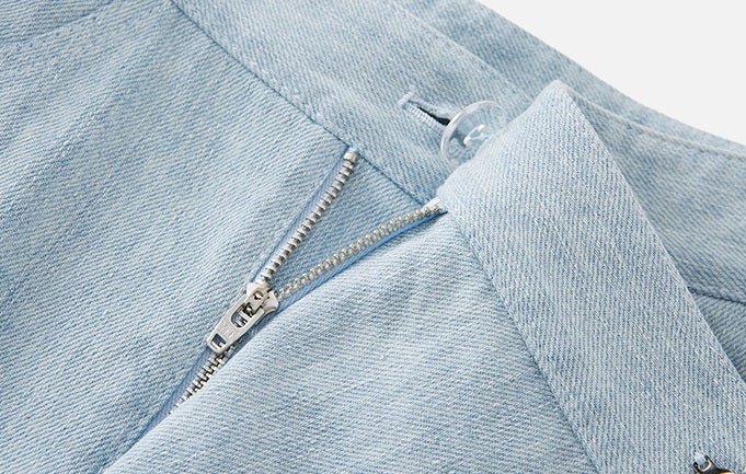 ZHUCHONGYUN blue raw edge loose denim belted shorts - KURT.