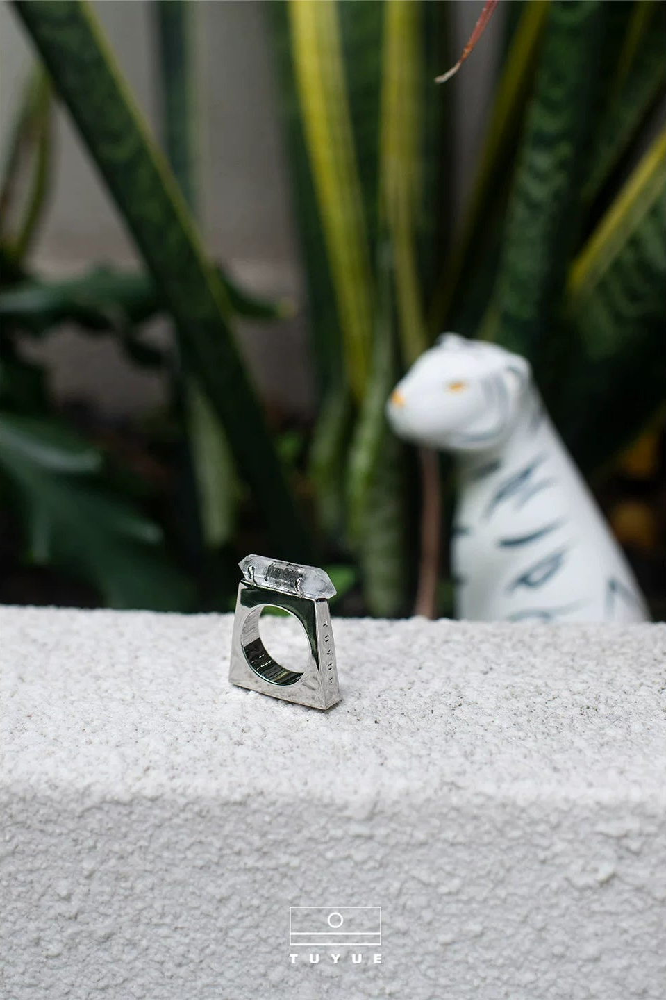 TUYUE brass gold plated natural shining crystal square structure ring- ELENA