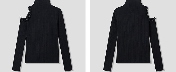 COMME MOI Lu Yan designer's new women's off-the-shoulder stud bead slim wool knitwear - TIRED.