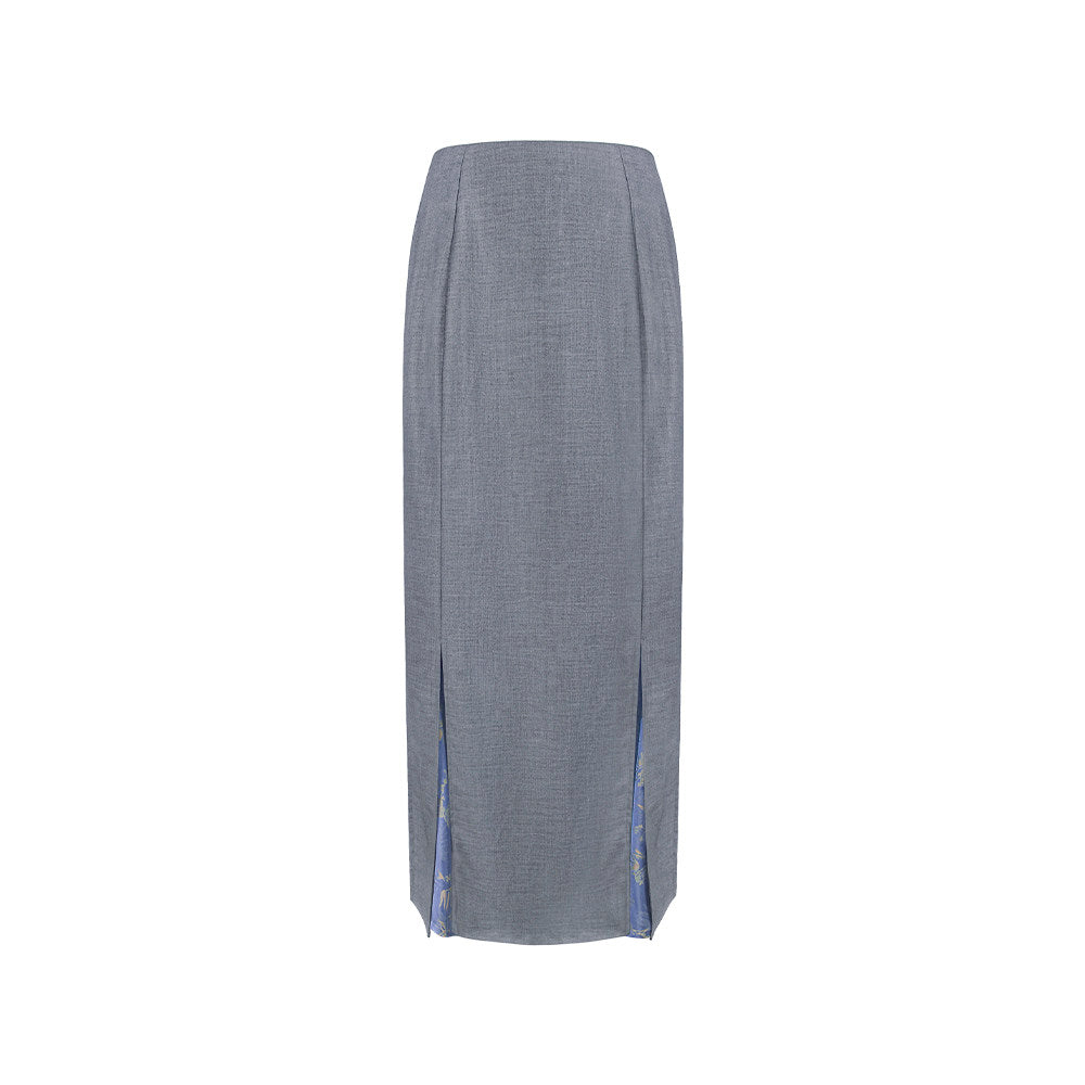 TUYUE Black Slim Slit Jacquard Skirt- SOKKA.