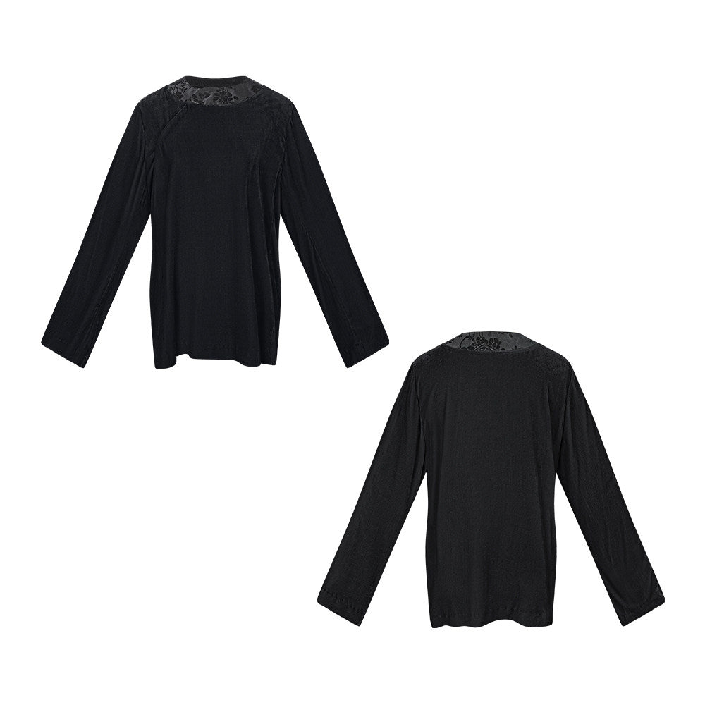 TUYUE Lilac Purple Silk Velvet Long Sleeve Loose Top- SHEENA.