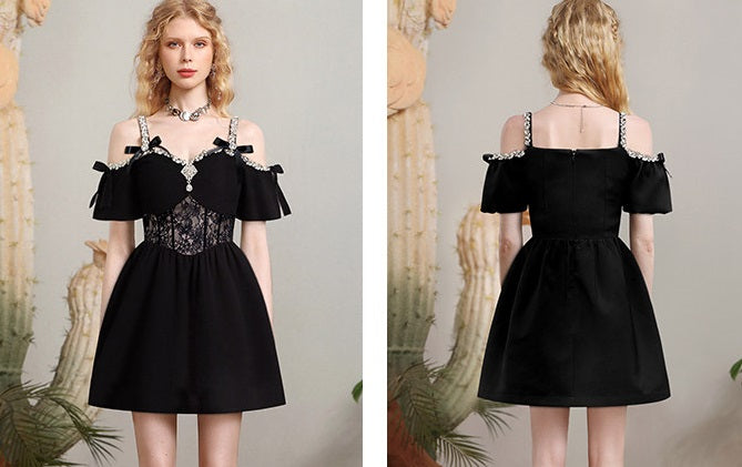 CHECOCRE summer new heavy design sense diamond chain bow dress - JOEL.