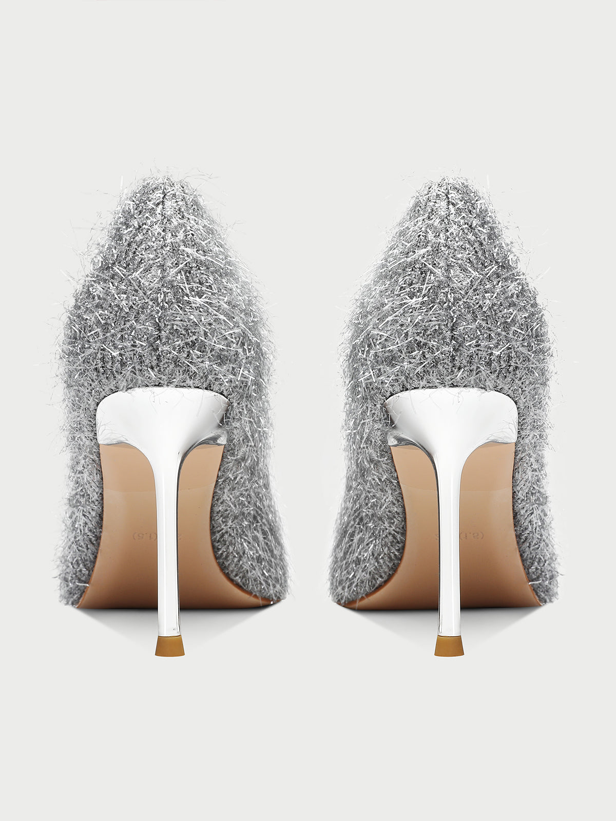 Pjjuu silver gray shaggy Pointed Toe Stiletto Heels- ASKING