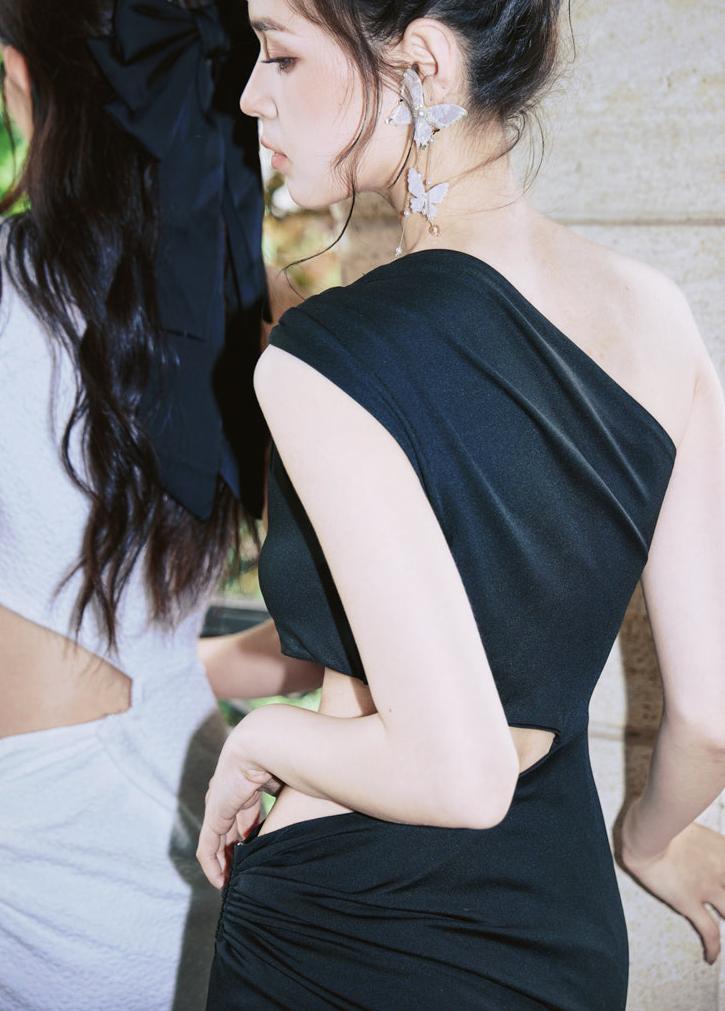 DOLLY Luxury Slopping Shoulder Sleeveless Waist Baring Sexy Cocktail Dress-AGAPE