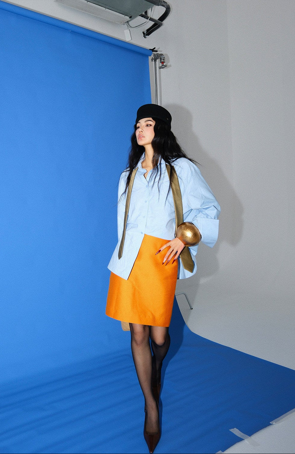MEI SANGUAN Orange Retro Straight Skirt- LILY