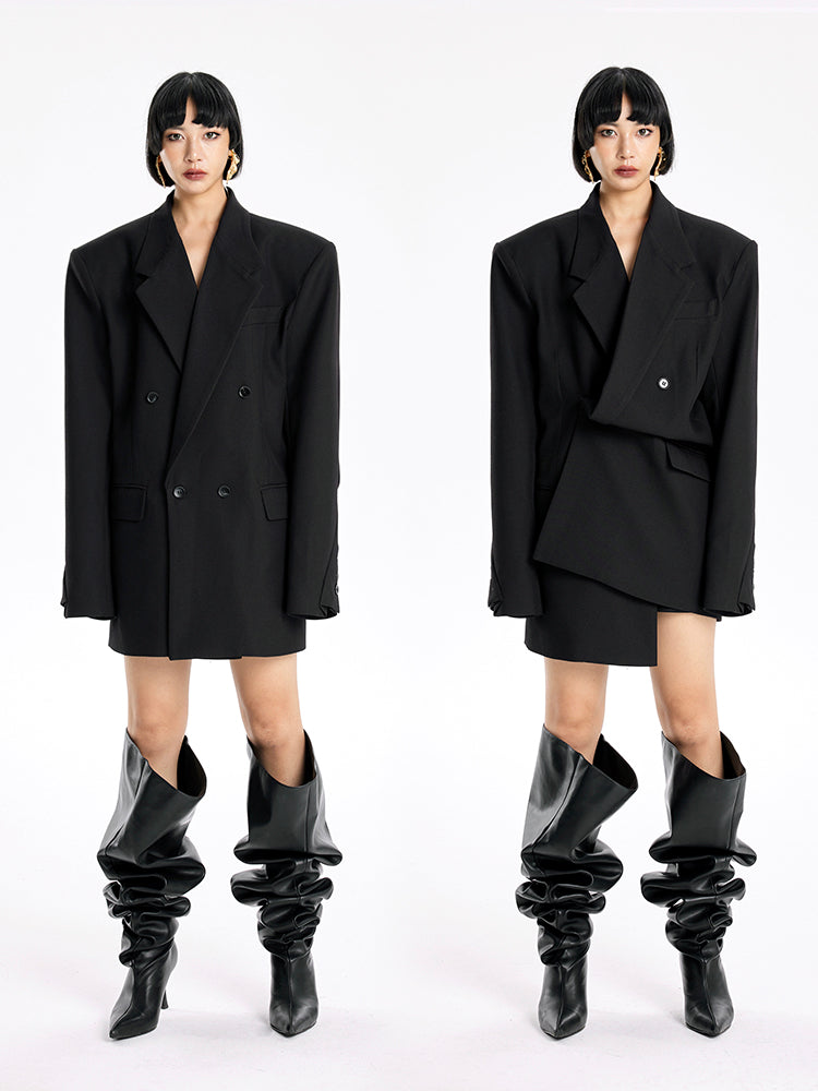 TINY IN Padded Shoulder Cuffs Folded Wide Shoulders Loose Coat-POXY
