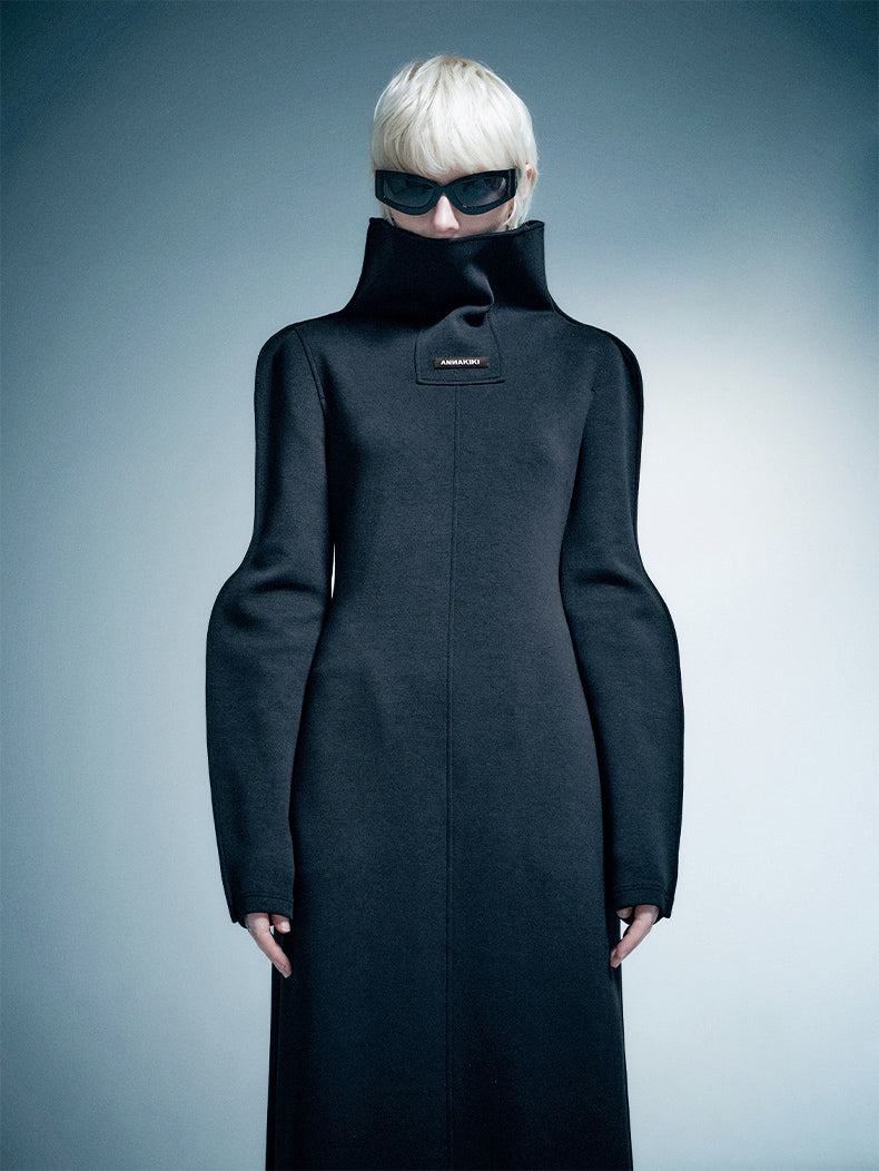 ANNAKIKI niche designer model comfortable wavy stand-up collar coat-HIROTO
