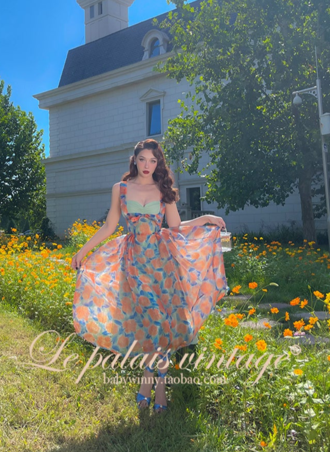 Le Palais Vintage Original Retro 50s Style Sleeveless Big Flower Design Tutu Skirt-Lolly.