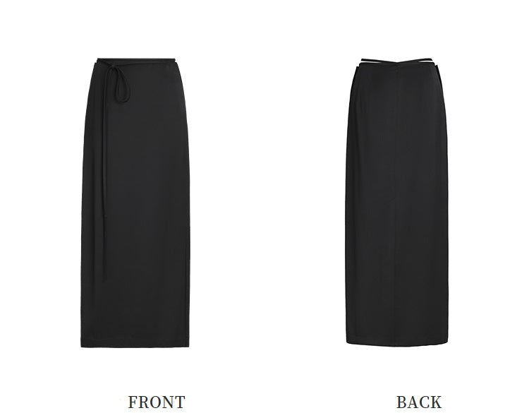 ZHUCHONGYUN simple fashionable black satin straight long skirt-MEGUMIN.