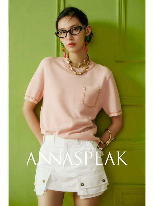 AnnaSpeak Luxury Plain Round Neck Short Sleeve Loose Chic Short Shirt-Caro