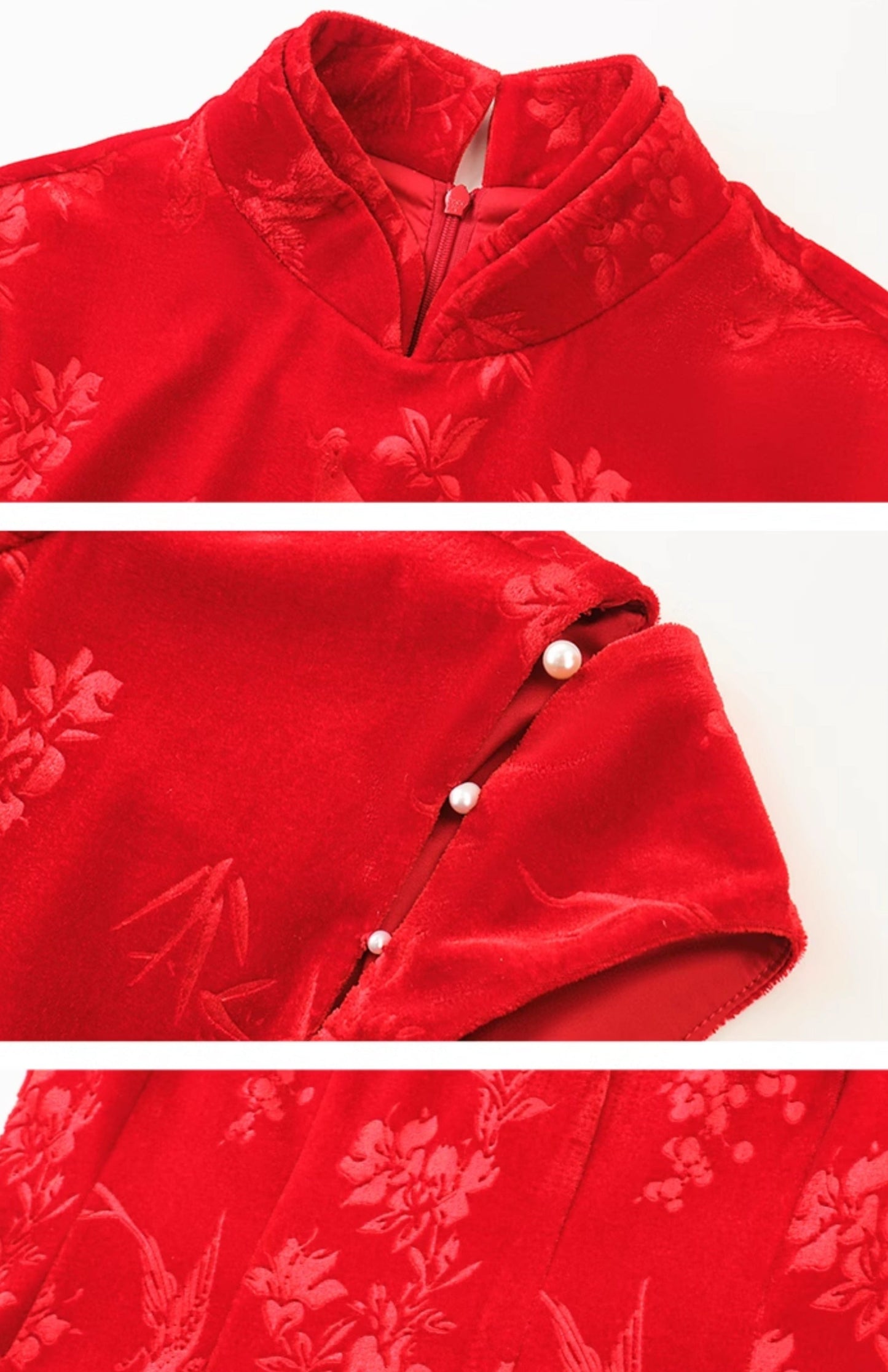 HECO Velvet Embossed Red Black Long Dress Women's- EXPECT.