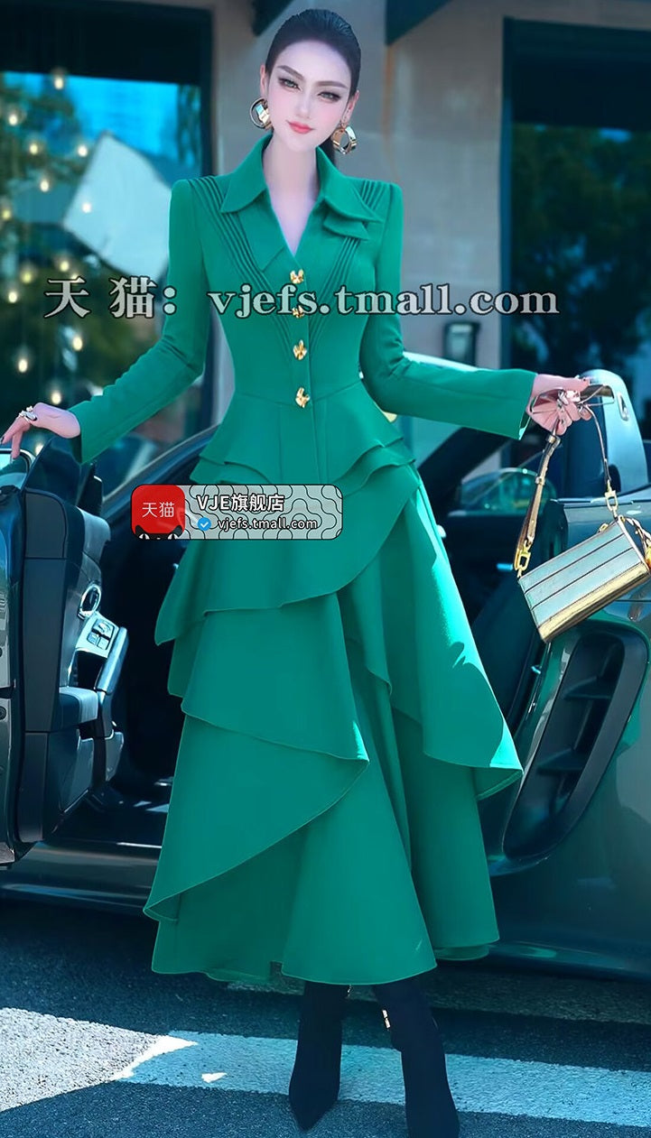VJE Fashion Outfit Suit Skirt New Western-style Jacket Two-piece Irregular Long Skirt-NIMA