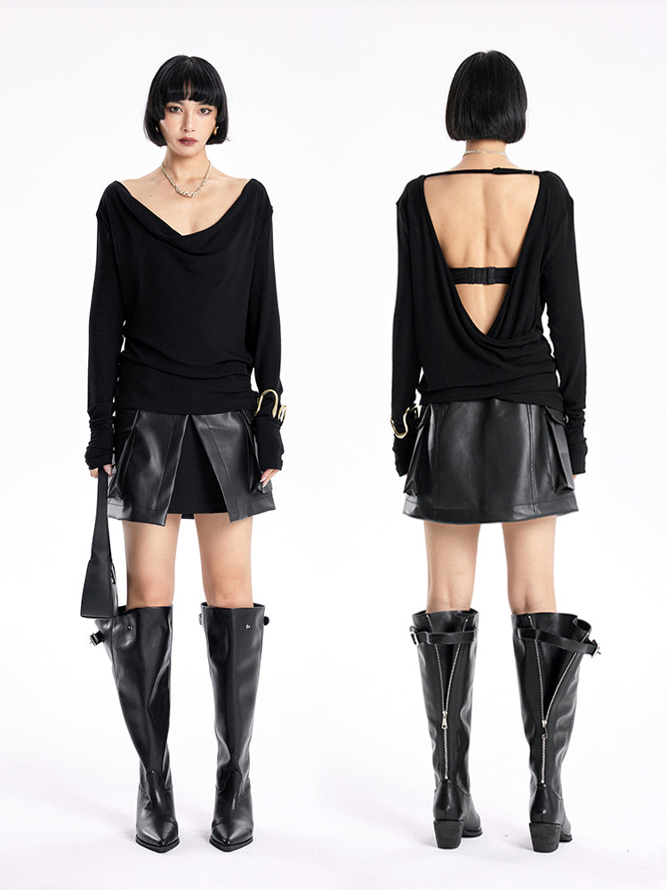 TINY IN Swing Neck Smock Irregular Knit Top - ROX