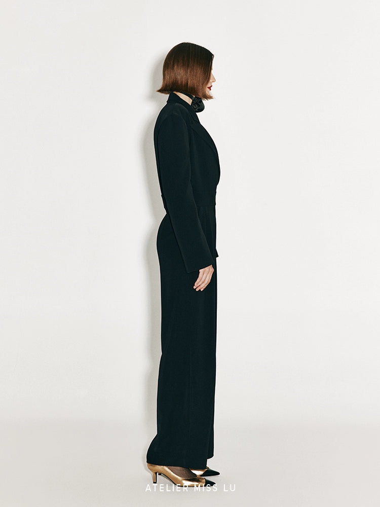 ATELIER MISS LU Fall-Winter Lapel Suit Wide-leg black Jumpsuit - JUNI