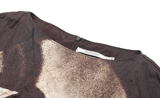 ZHUCHONGYUN stork leaf autumn song curved hem top--LUPIN.