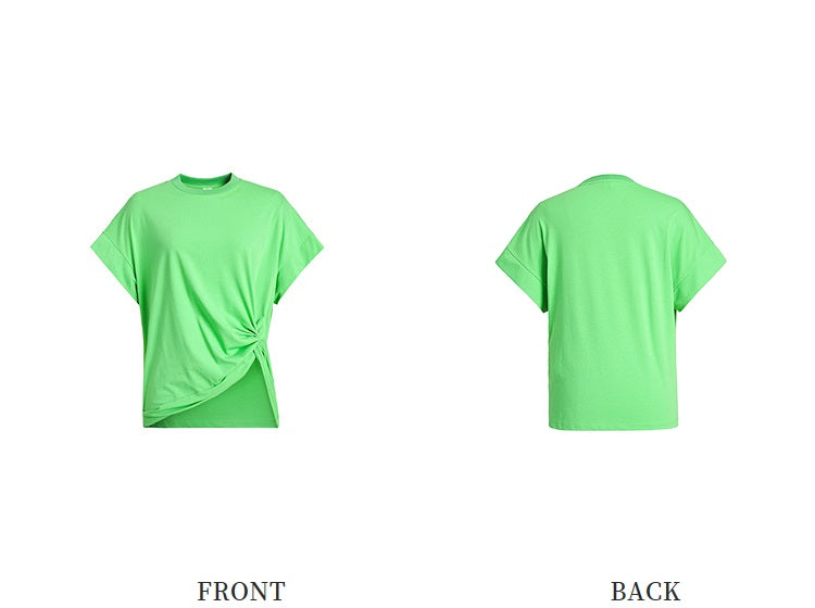 ZHUCHONGYUN wide-shouldered pleated waist slim crewneck top-CAMEL.