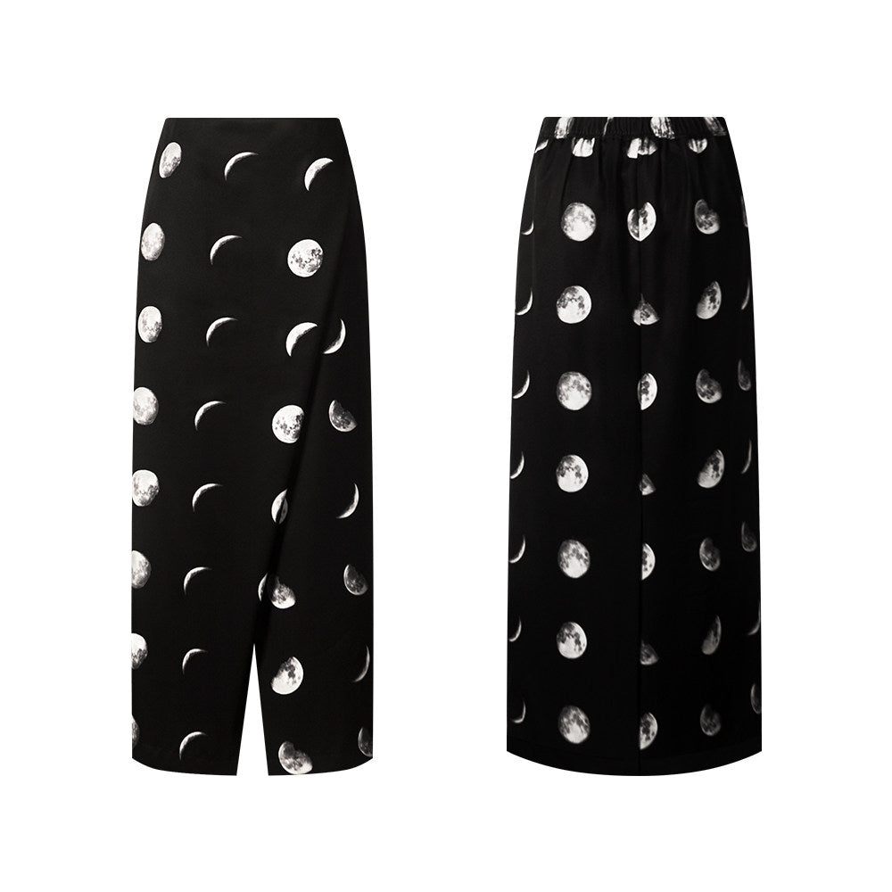 TUYUE moon print black H-shaped slit skirt - JOFREY.