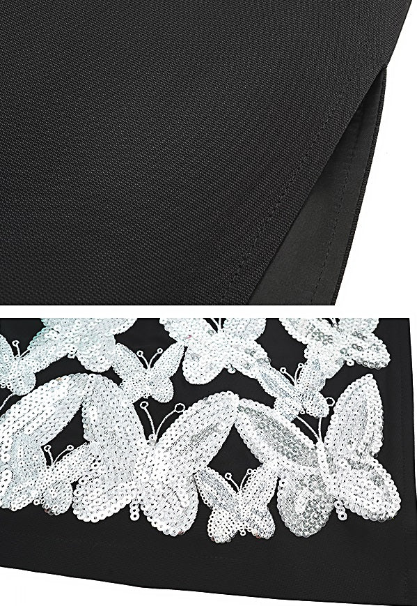 HECO Butterfly Embroidery black white High-waisted Straight Skirt Women - CODE.